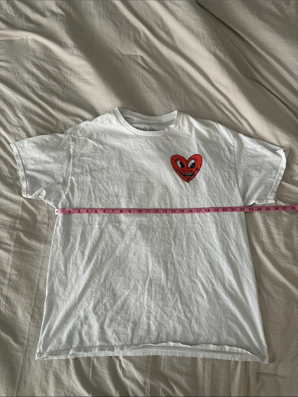 Vintage White Short Sleeve Tee with Red Heart Graphic